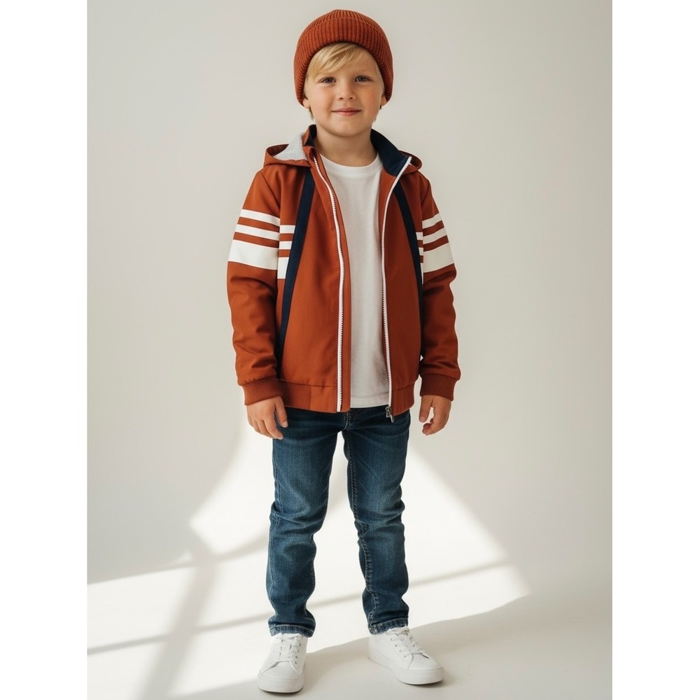 Jacadi Paris Copper Striped Hooded Waterproof Windproof Jacket  Boys Size 8A/128